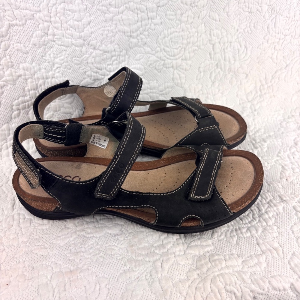 ECCO Shock Point Leather Comfort Sandals Shoes Cork Adjustable Straps EU 39 - Picture 2 of 7